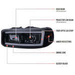 Spec-D 00-06 GMC Sierra/Denali/Yukon LED Strip Headlights Black/Smoked