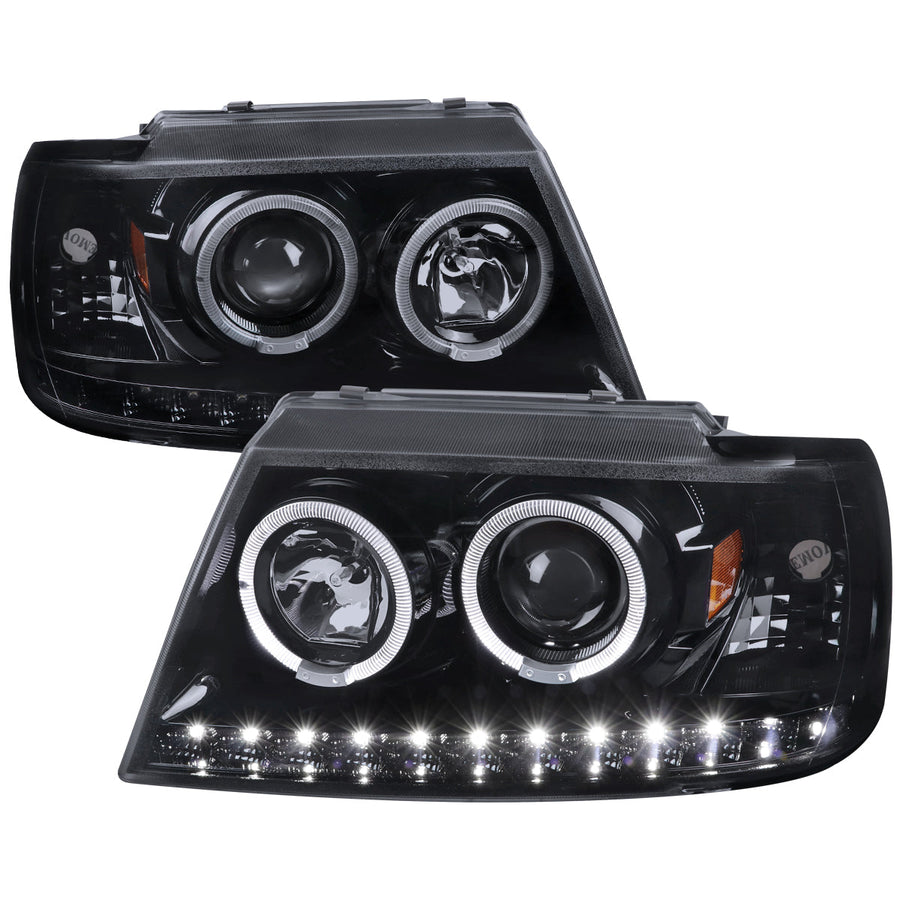 Spec-D 02-05 Ford Explorer Dual Halo Headlights Glassy Black/Smoked