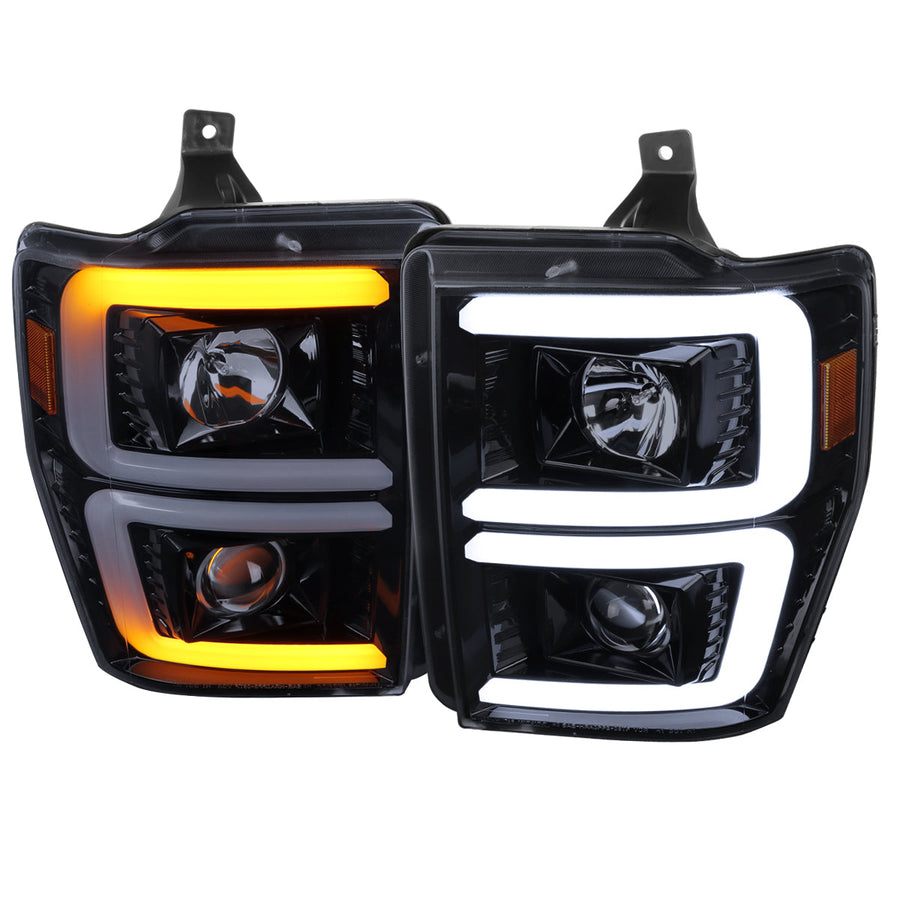 Spec-D 08-10 F250/F350/F450/F550 Sequential Headlights Black/Smoked