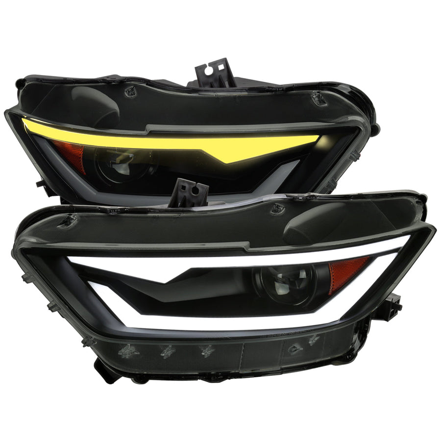 Spec-D 15-17 Ford Mustang Headlights Sequential LED Strip Smoked.