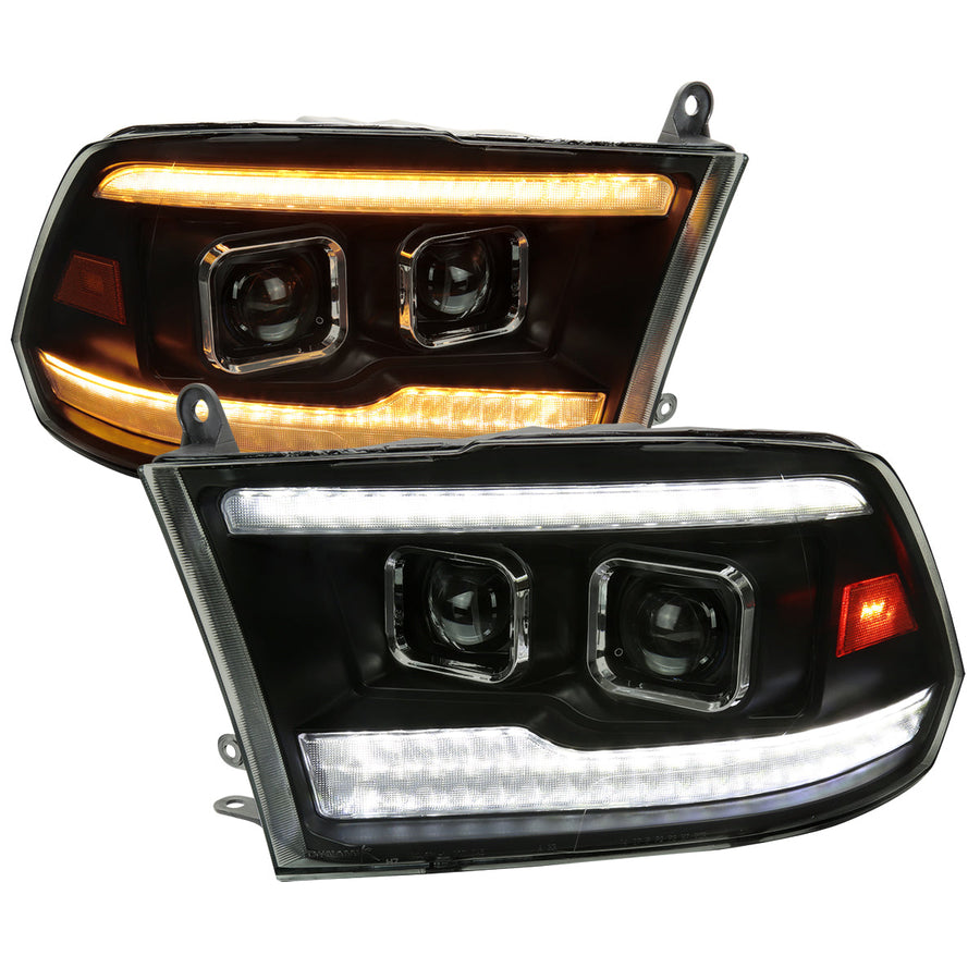 Spec-D 10-18 Ram 1500/2500/3500 Headlights Switchback Sequential Smoked.
