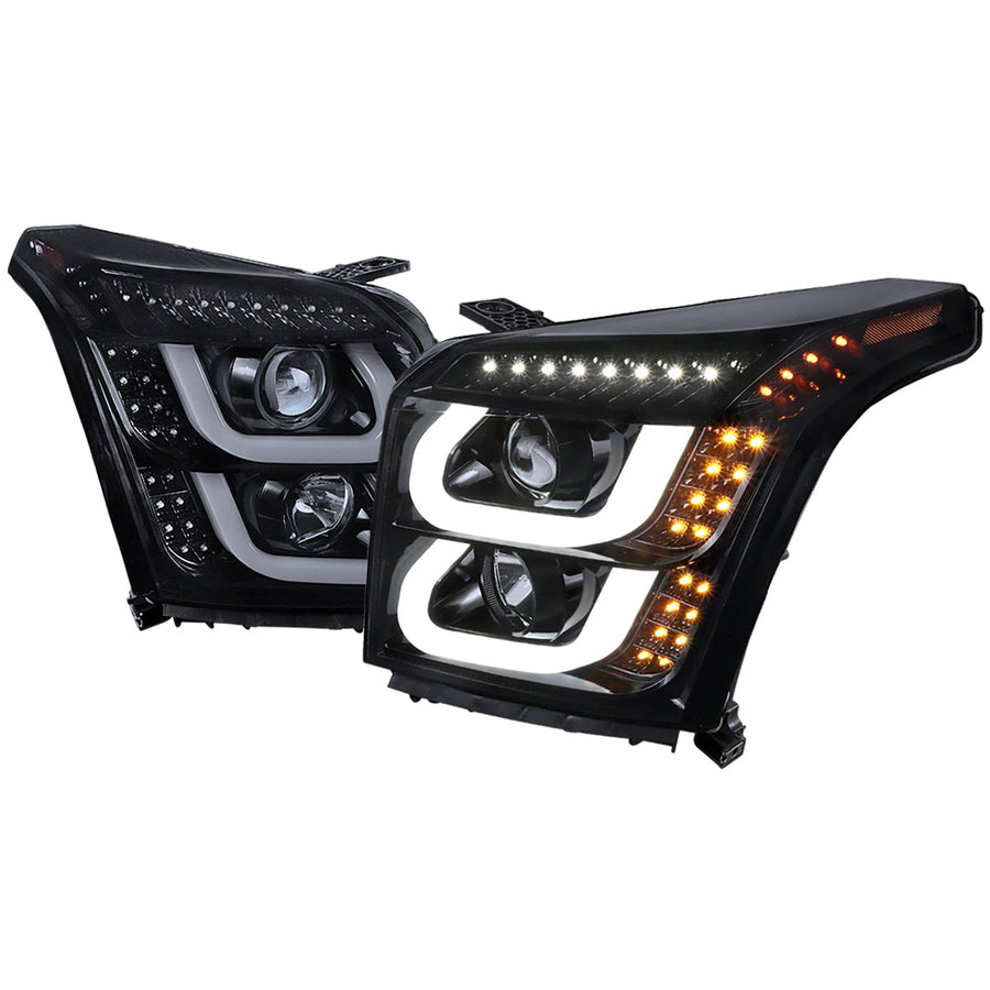 Spec-D 15-20 GMC Yukon/Yukon XL U-Bar Headlights Glossy Black/Smoked