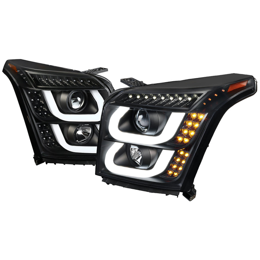 Spec-D 15-20 GMC Yukon/Yukon XL LED U-Bar Projector Headlights Black