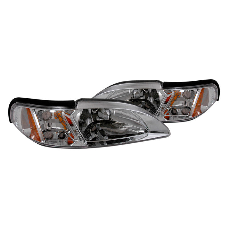 Spec-D 94-98 Ford Mustang Headlights Chrome Amber Reflectors