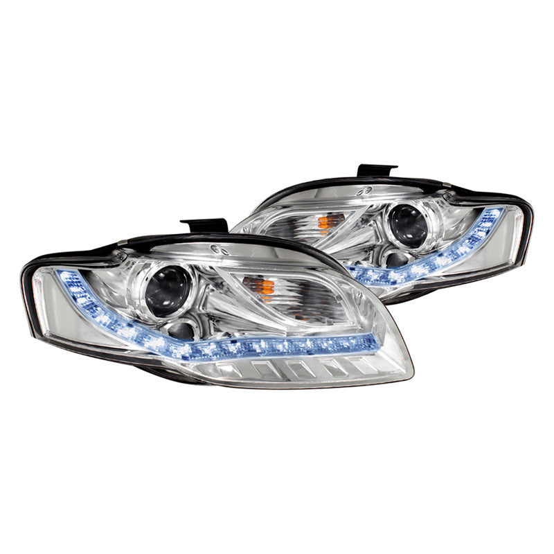 Spec-D 06-08 Audi A4 Headlights R8 LED Strip Projector Chrome/Clear