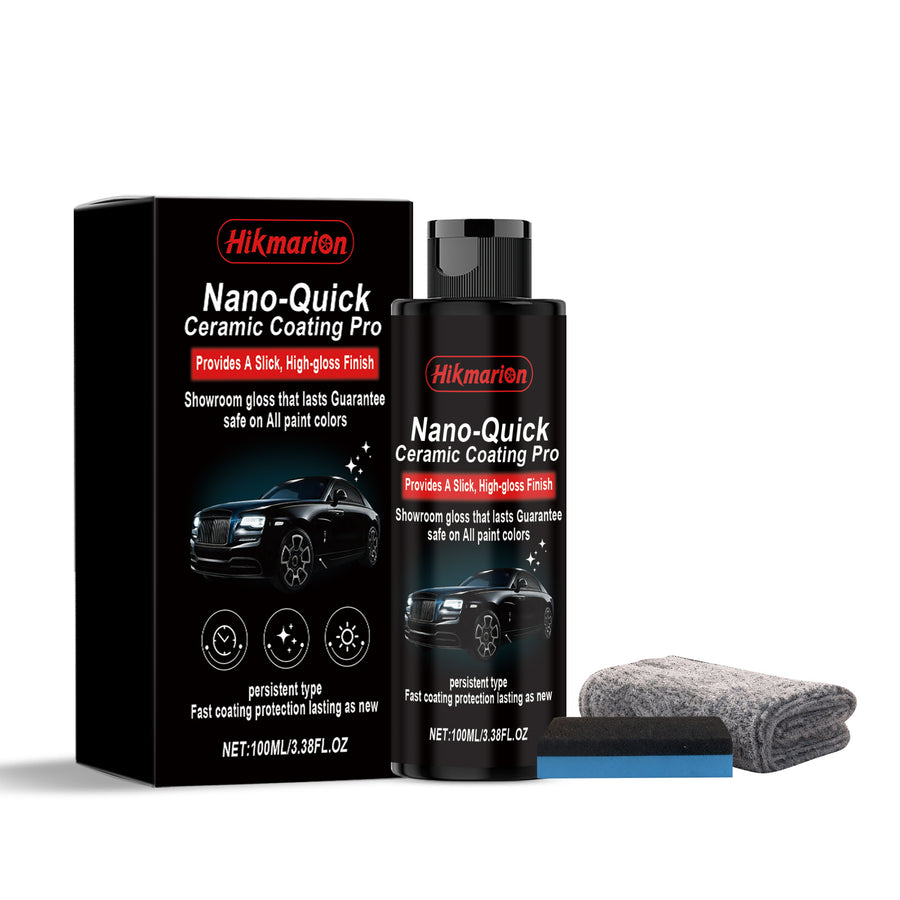 Hikmarion Nano-Quick 100 mL ceramic coating kit with sponge and microfiber towel