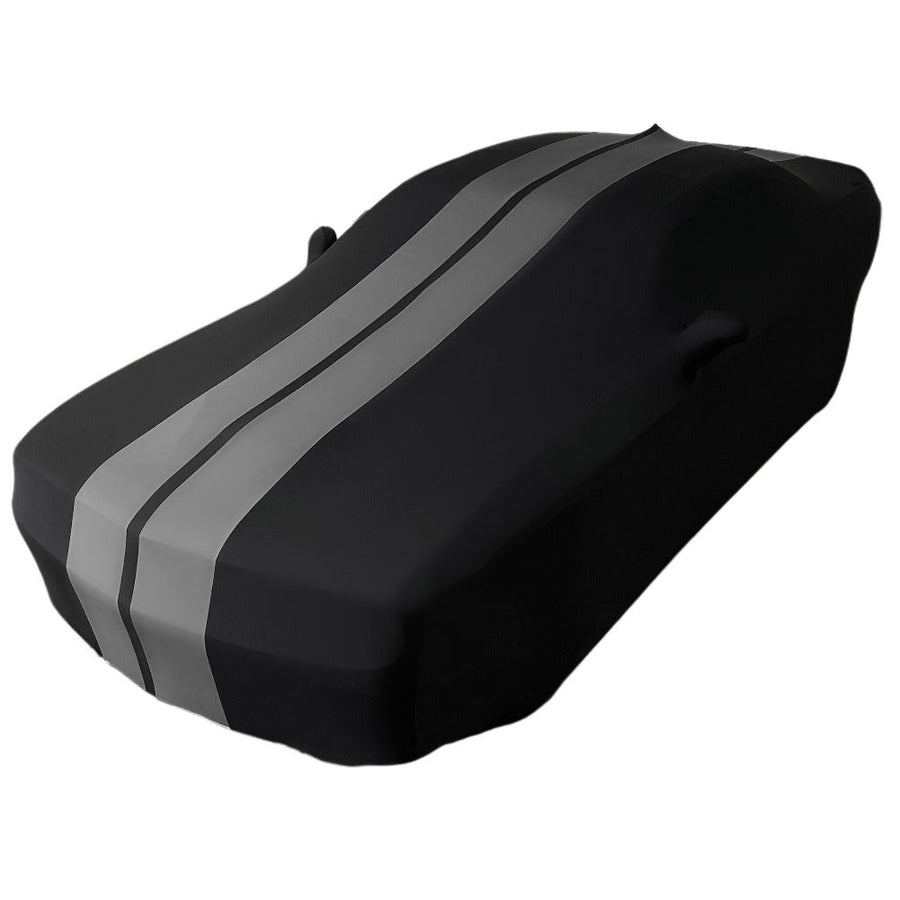 2008-2023 Dodge Challenger Ultraguard Stretch Satin Indoor Car Cover : Sport Series - Black with Gray Stripes