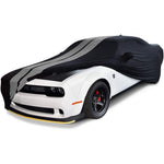 2008-2023 Dodge Challenger Ultraguard Stretch Satin Indoor Car Cover : Sport Series - Black with Gray Stripes