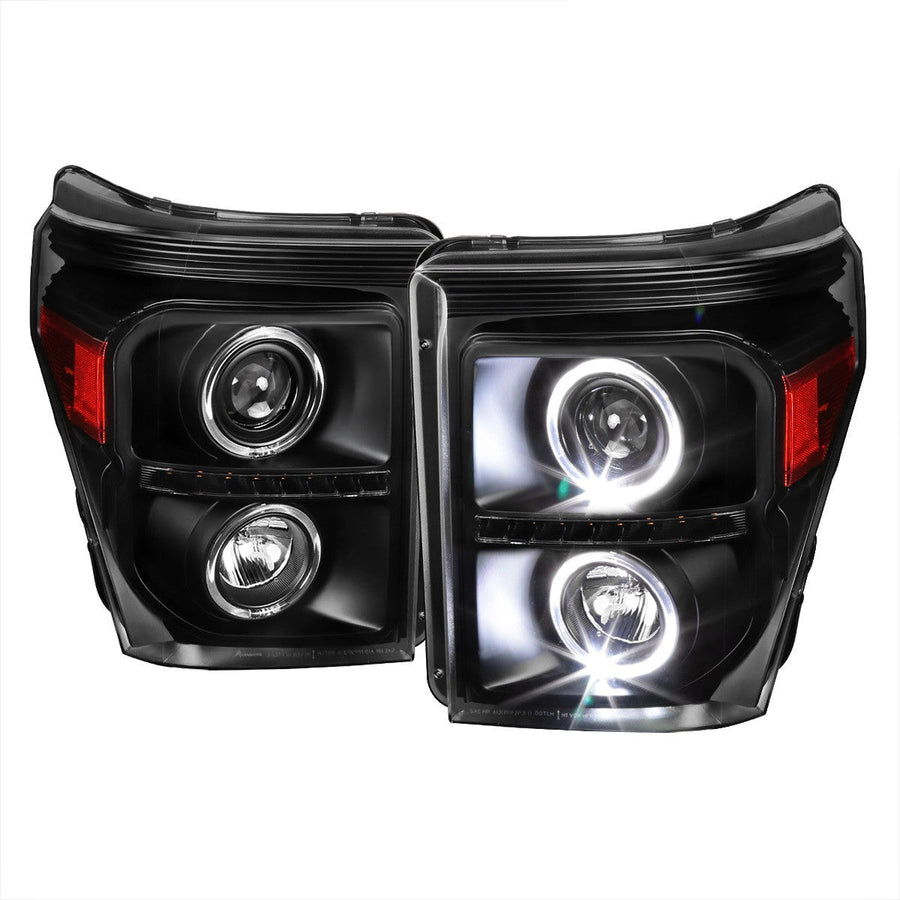Spec-D 11-16 Ford F-250/F-350/F-450/F-550 Headlights Halo Matte Black