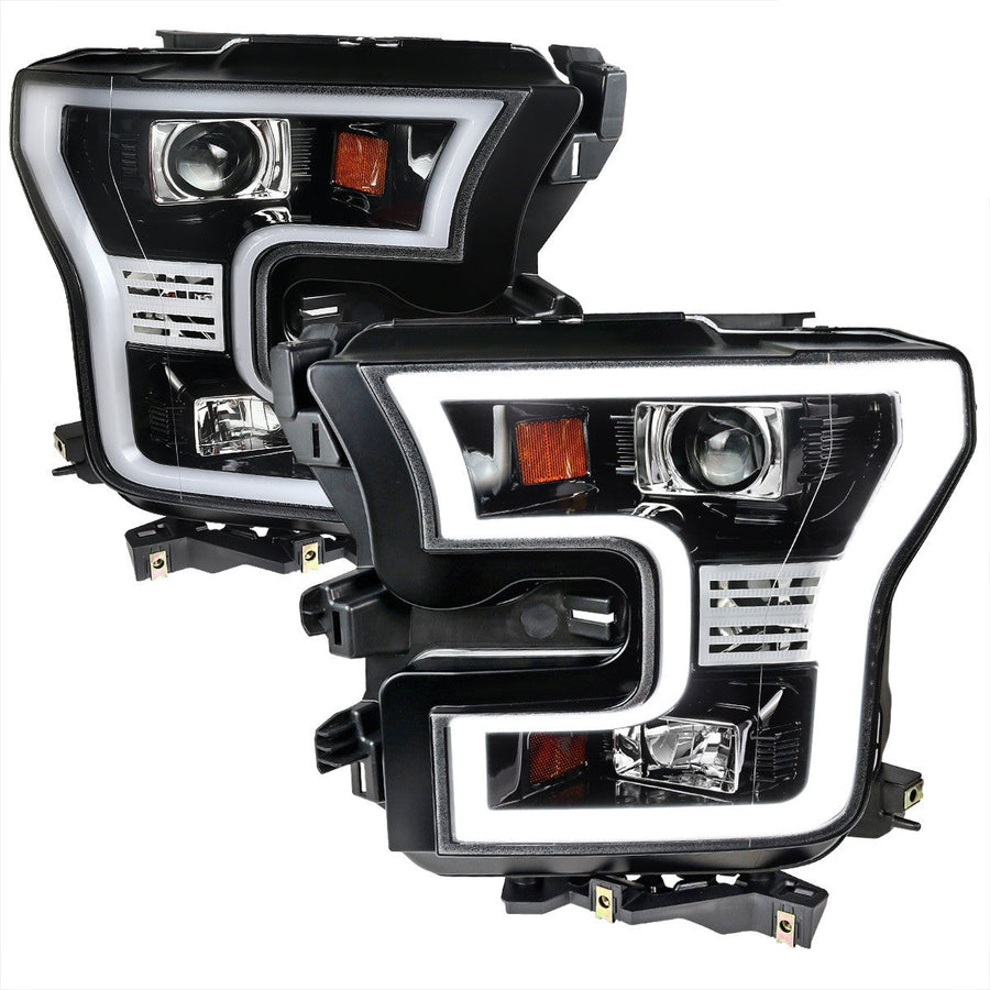 Spec-D 15-17 Ford F150 Projector Headlights LED Bar Black