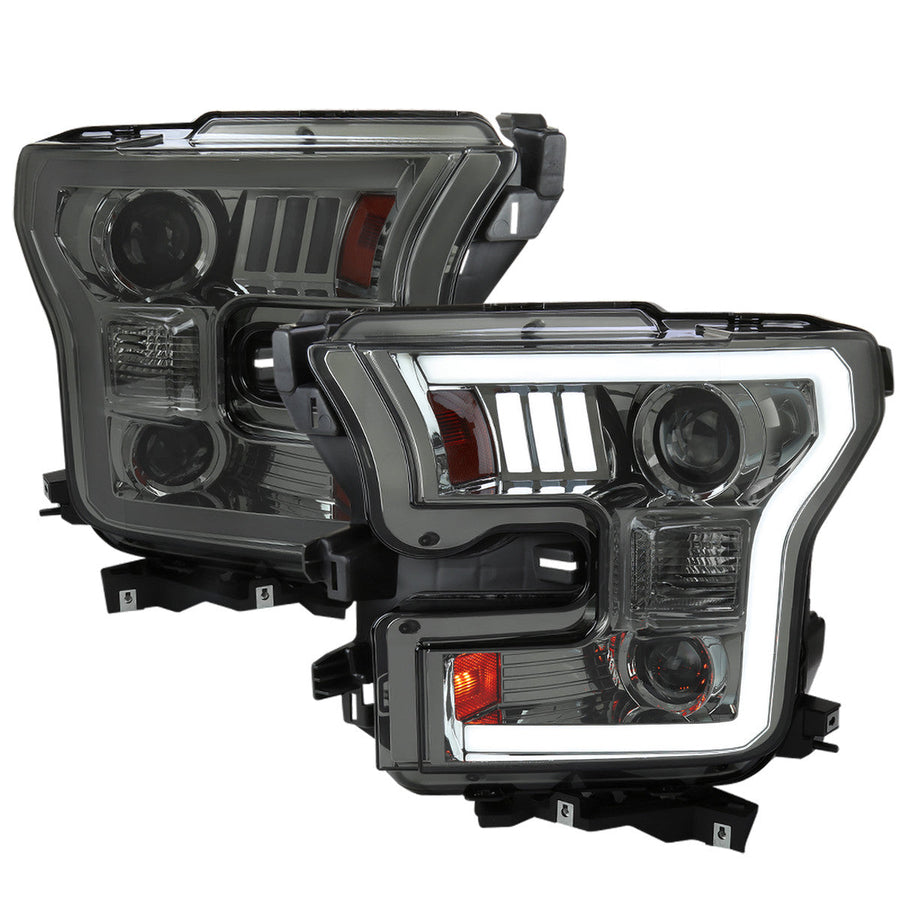 Spec-D 15-17 Ford F150 Projector Headlights LED Bar Smoked