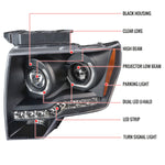 Spec-D 09-14 Ford F150 U-Ring Halo Projector Headlights Black