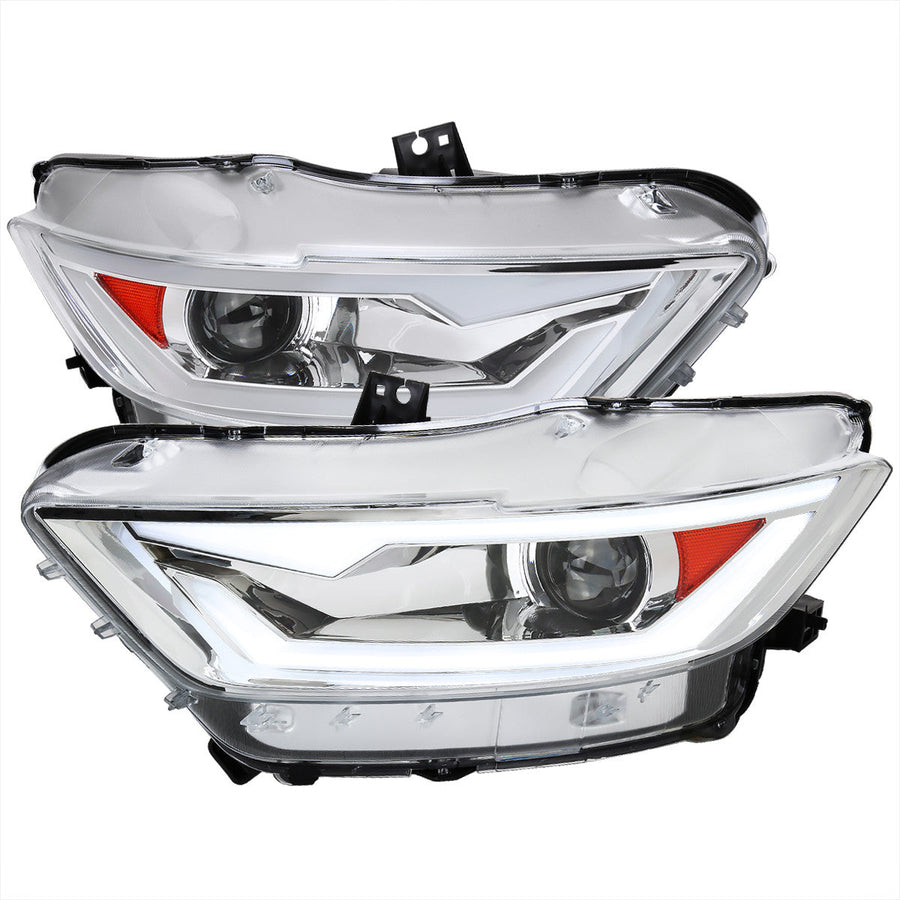Spec-D 15-17 Mustang LED Bar Headlights Chrome OEM HID