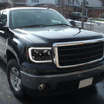 Spec-D 07-14 GMC Sierra Headlights LED C-Bar Projector Black/Clear