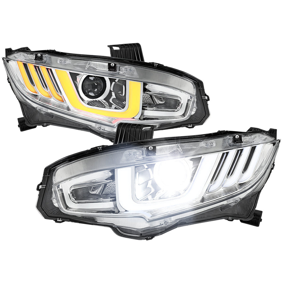 Spec-D 16-21 Honda Civic Projector Headlights Sequential LED Chrome
