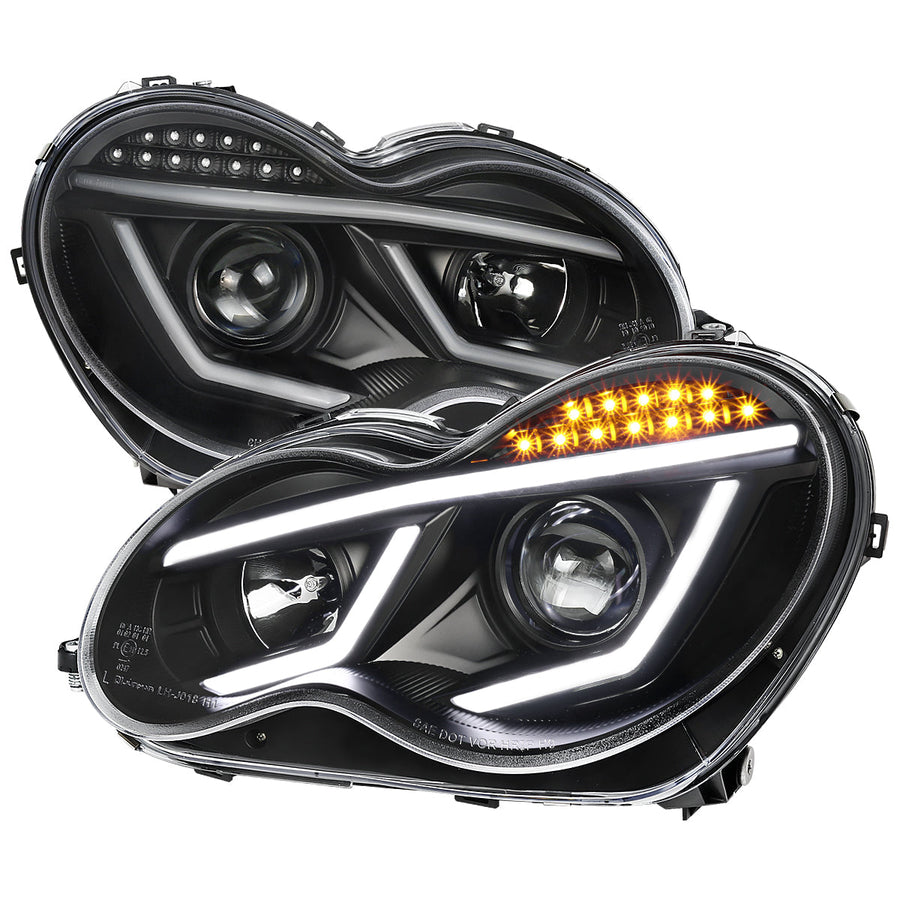 Spec-D 01-07 Benz W203 C-Class 4DR Projector Headlights LED Light Bar