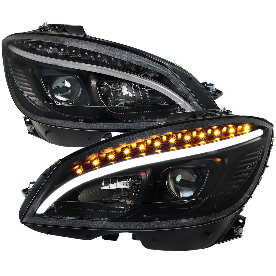 Spec-D 08-11 Benz W204 C Class Pro Headlights Light Bar Black