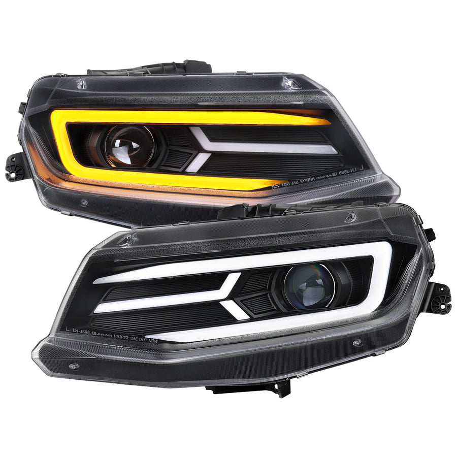 Spec-D 16-18 Chevy Camaro Headlights LED Strip Sequential Black