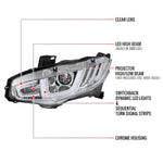 Spec-D 16-21 Honda Civic Sequential LED Headlights Chrome