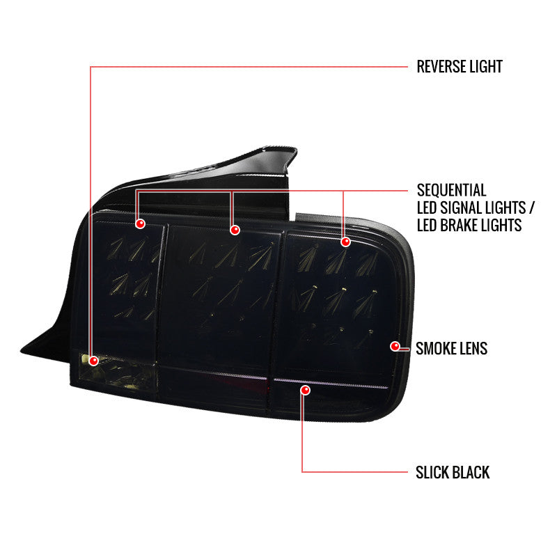 Spec-D 05-09 Ford Mustang Tail Lights LED Sequential Black/Smoked