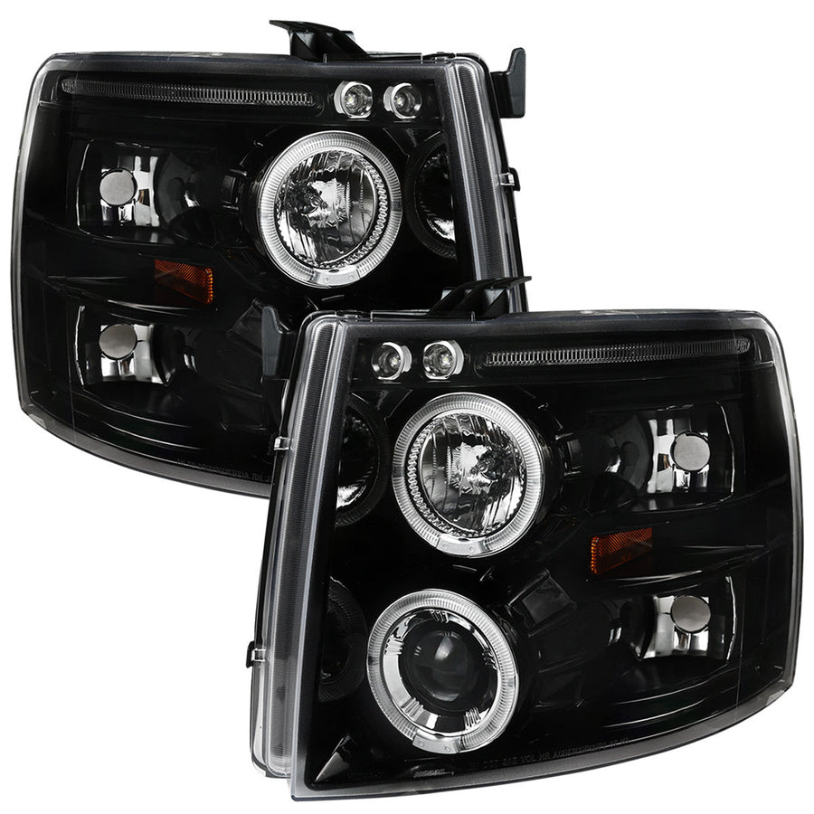 Spec-D 07-14 Silverado Dual Halo Projector Headlights Black