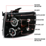 Spec-D 07-14 Silverado Dual Halo Projector Headlights Black