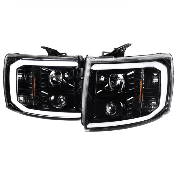 Spec-D 07-13 Silverado 2500HD/3500HD C-Bar Headlights Jet Black/Clear