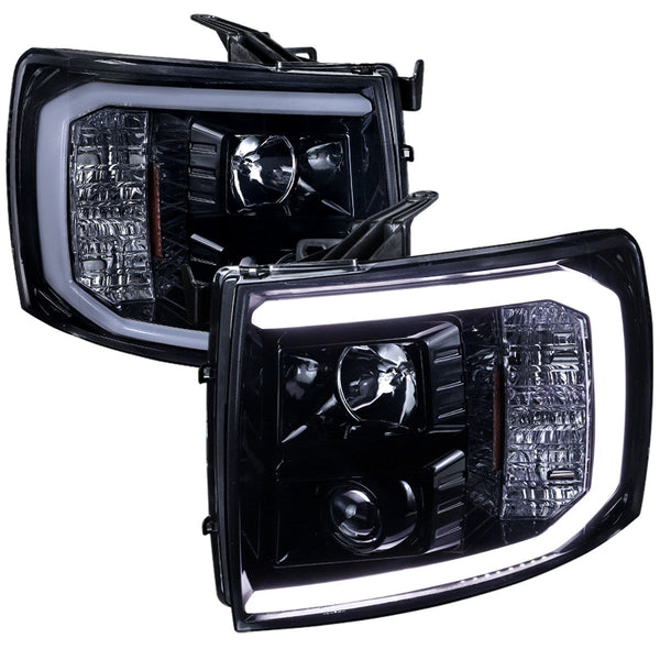 Spec-D 07-14 Silverado LED Bar Proj Headlights Black Smoked