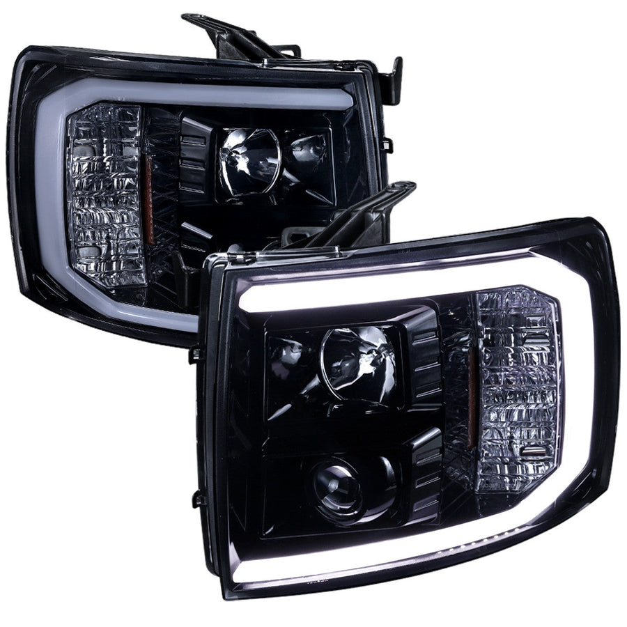 Spec-D 07-14 Silverado LED Bar Proj Headlights Black Smoked