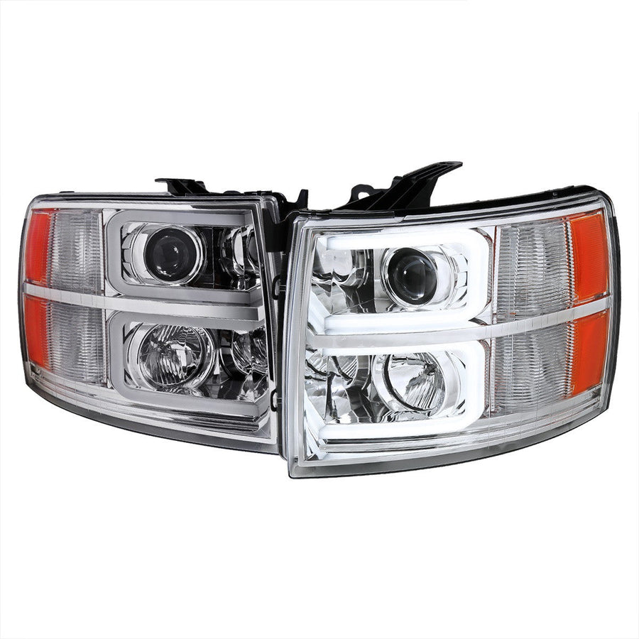 Spec-D 07-14 Silverado 2500HD 3500HD Headlights LED Bar Chrome
