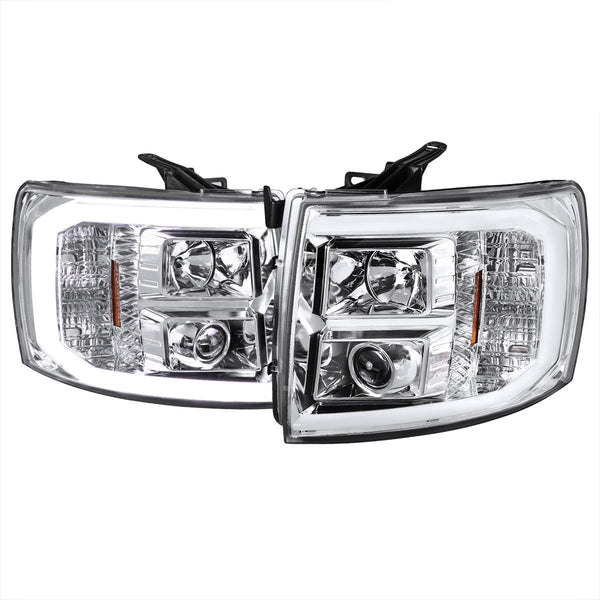 Spec-D 07-13 Silverado Headlights LED C-Bar Projector Chrome/Clear
