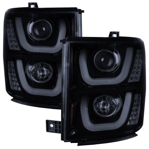 Spec-D 14-15 Silverado Projector Headlights U-Bar LED Black Smoke