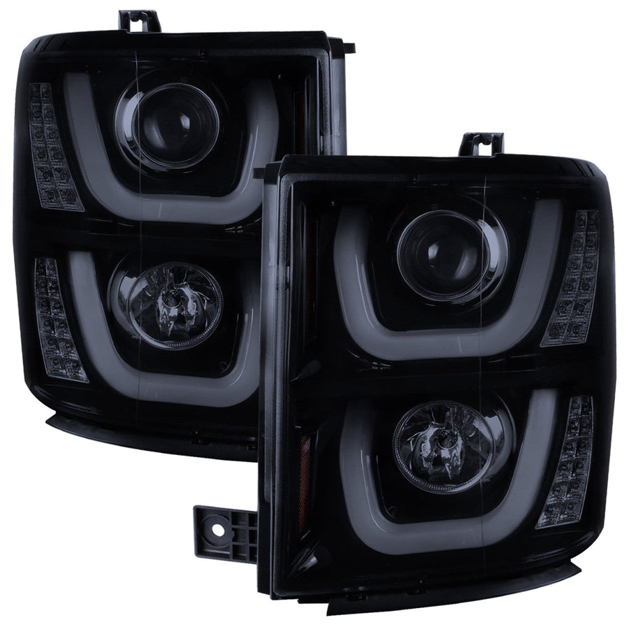 Spec-D 14-15 Silverado Projector Headlights U-Bar LED Black Smoke