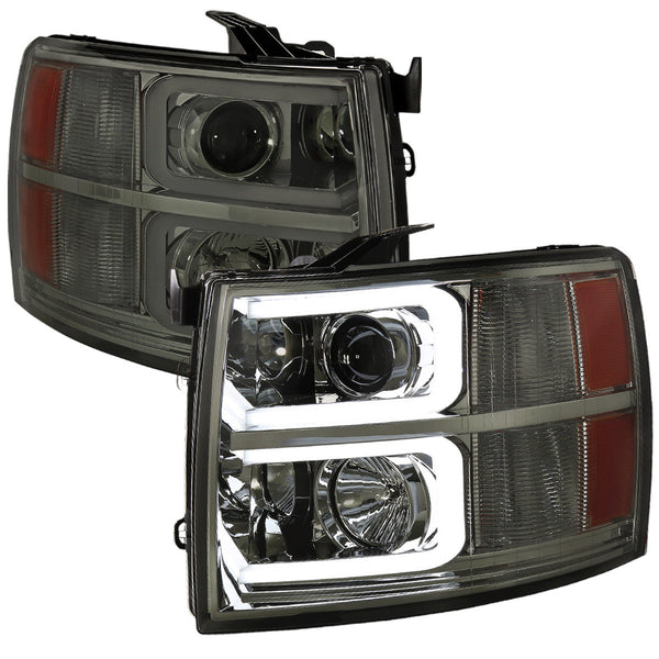 Spec-D 07-13 Silverado Pro Headlights LED Bar Chrome Smoked