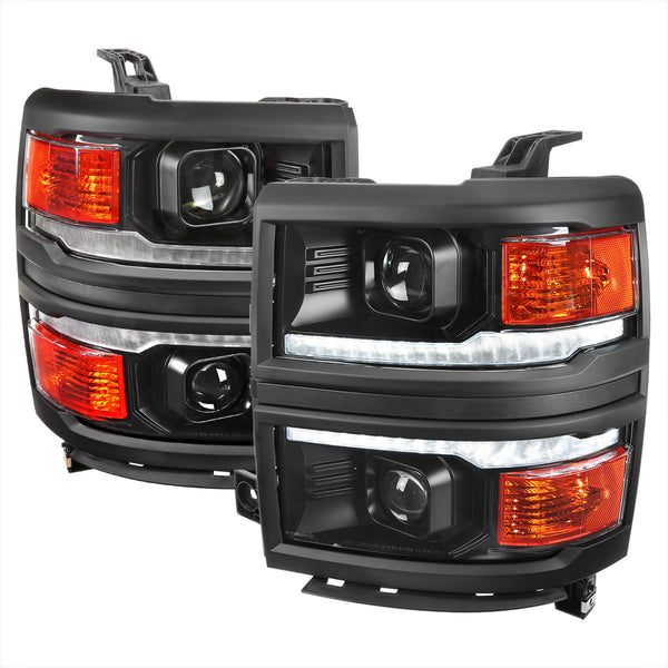 Spec-D 14-15 Silverado 1500 Pro Eadlights SEQ LED Black Trim