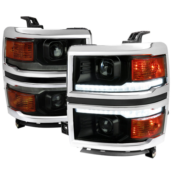 Spec-D 14-15 Silverado 1500 SEQ Headlights Black Chrome Trim