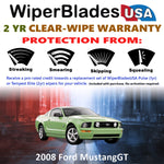 2008 Ford Mustang (GT) Wiper Blades w/2yr Wear Warranty (Set of 2) Beam Wipers