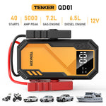 5000A Car Jump Starter 7.2L Gas or 6.5L Diesel 44.4W Portable Power Bank LED Flashlight 12V Jumper Box 10 Protections Built in Comprehensive Protection