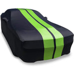 2008-2023 Dodge Challenger Ultraguard Stretch Satin Indoor Car Cover : Sport Series - Black with Green Stripes