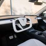 TESERY Yoke Plaid Steering Wheel for Tesla Model 3 / Y【White Leather】