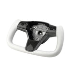 White Leather Yoke Steering Wheel for Tesla Model 3 / Y【Style 7】